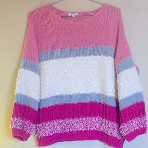 Umgee Knit Pullover Sweater Pink/Gray And Cream Size Medium Women